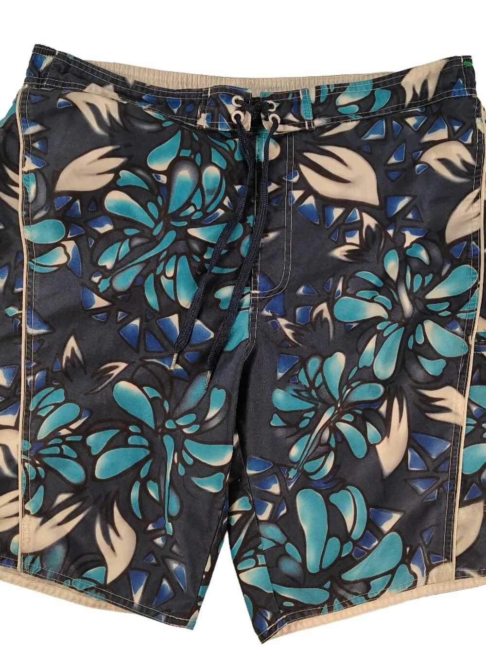 Men's Medium Blue Floral Themed Marlin Trading Company Drawstring Swimshorts